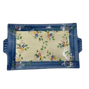 Poterie Provence Hand-Painted Ceramic Serving Platter Floral‎ Blue Border